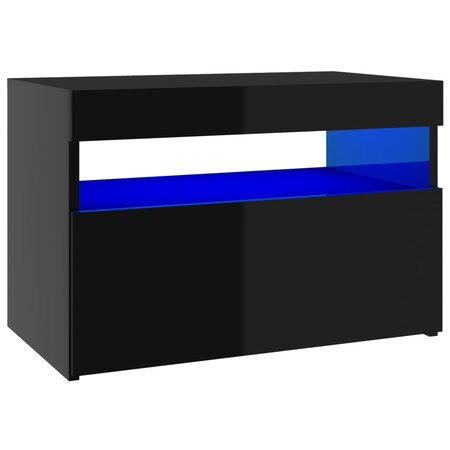 vidaXL Table de chevet avec lumières LED noir brillant 60x35x40 cm