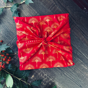 Papier Cadeau Réutilisable Emballage Furoshiki Coton Recyclé : La Haut  (Taille S) 35x35 cm Rouge Coquelicot