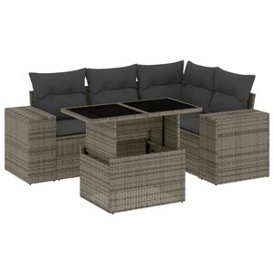 vidaXL Salon de jardin 5 Pièces avec coussins gris résine tressée