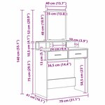vidaXL Coiffeuse Chêne fumé 79 x 41 x 140 cm Bois d'ingénierie