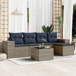 vidaXL Salon de jardin 6 Pièces avec coussins gris résine tressée