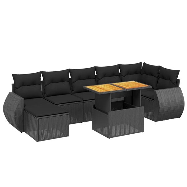 vidaXL Salon de jardin 8 Pièces avec coussins noir résine tressée