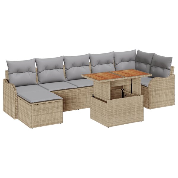 Ensemble de Canapés de Jardin 8 Pièces avec Coussins Beige Poly Rattan