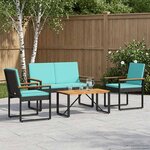 vidaXL Ensemble de meubles d'extérieur 4 Pièces Noir et turquoise