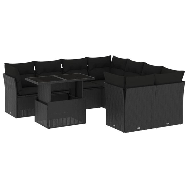 vidaXL Salon de jardin 9 Pièces avec coussins noir résine tressée