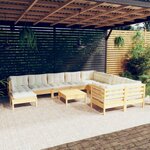 vidaXL Salon de jardin 11 Pièces avec coussins crème bois de pin