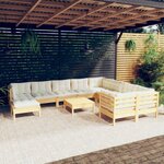 vidaXL Salon de jardin 11 Pièces avec coussins crème Bois de pin