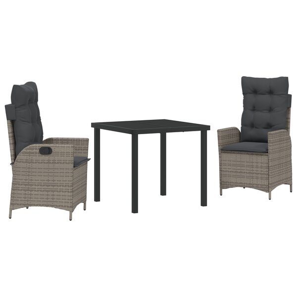 vidaXL Ensemble de salle à manger de jardin de 3 pièces avec coussins gris en rattan synthétique