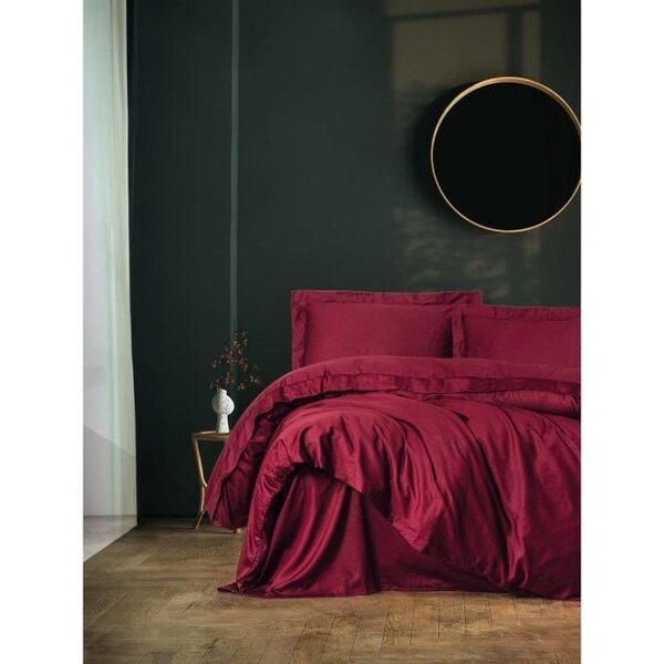 Parure de lit - housse de couette 220 x 240 + 2 taies d'oreiller 60 x 60 - Satiné coton - Rouge