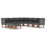 vidaXL Salon de jardin 9 Pièces avec coussins Résine tressée Gris