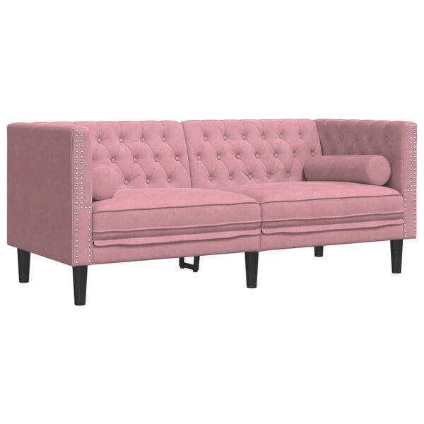 vidaXL Canapé Chesterfield avec traversins 2 places rose velours