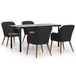 vidaXL Ensemble de salle à manger de jardin avec coussins 5 Pièces Noir