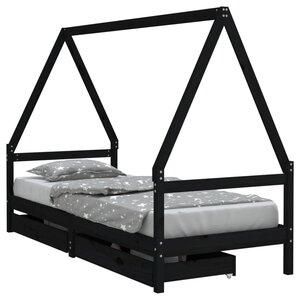 vidaXL Cadre de lit enfant avec tiroirs noir 90x200 cm bois pin massif