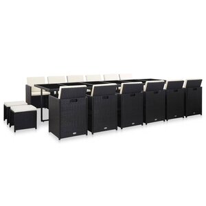 vidaXL Ensemble à manger d'extérieur 17 Pièces avec coussins Rotin Noir