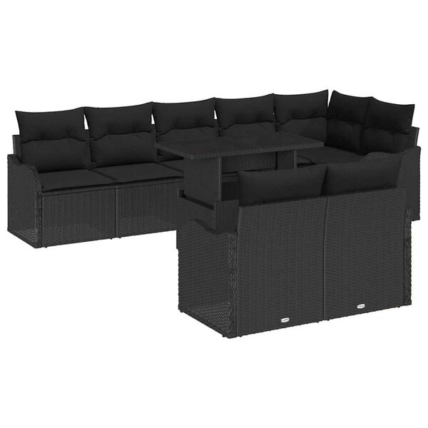 vidaXL Ensemble salon avec coussin 9 Pièces Noir Poly rotin