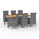 vidaXL Salon de jardin 7 Pièces avec coussins Résine tressée Gris