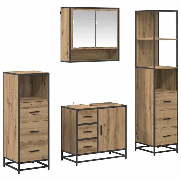 vidaXL Ensemble de mobilier de salle de bain 4 Pièces Chêne artisanal