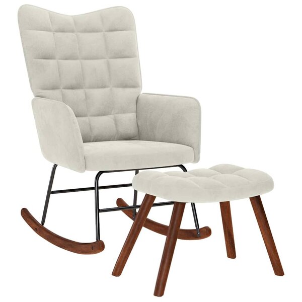 vidaXL Chaise à bascule avec tabouret en velours crème
