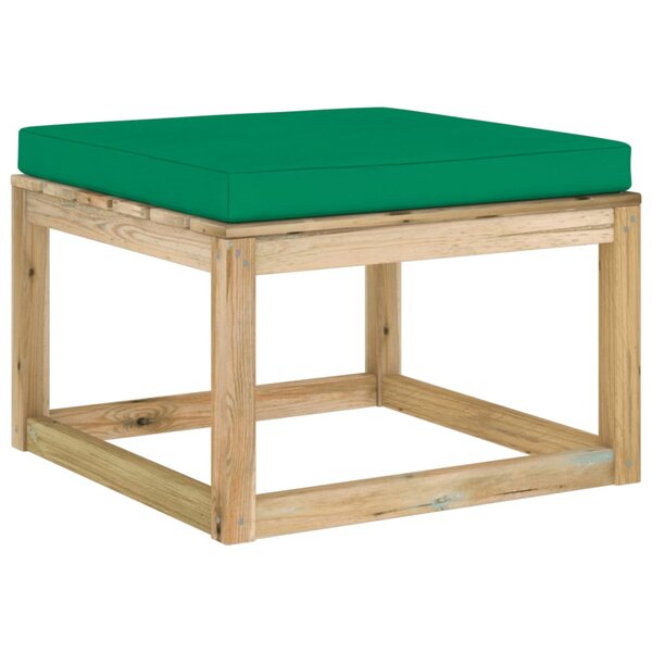 vidaXL Repose-pied de jardin avec coussin bois imprégné de vert