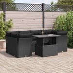 vidaXL Salon de jardin 7 Pièces avec coussins noir résine tressée