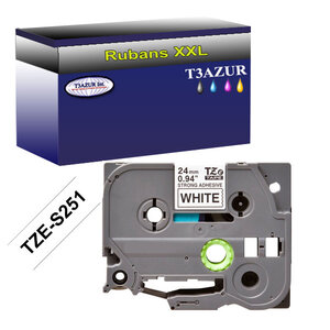 Ruban d'étiquettes laminées générique Brother Tze-251 pour étiqueteuses P-touch - Texte noir sur fond blanc - Largeur 24 mm x 8 mètres - T3AZUR