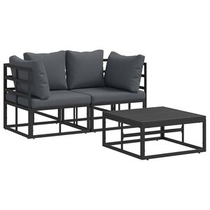 vidaXL Ensemble de canapé de jardin avec coussin 3 Pièces Noir Aluminium