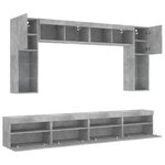 vidaXL Ensemble de meubles TV muraux 8 Pièces et lumières LED gris béton