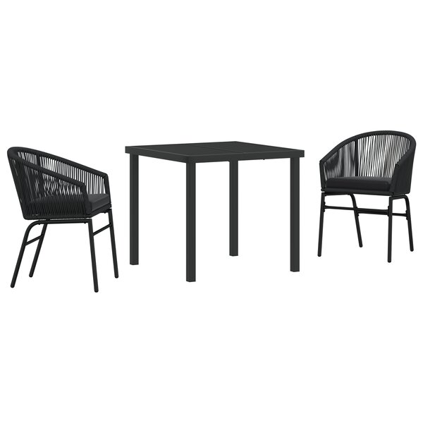 vidaXL Set de salle à manger de jardin 3 pièces en rotin poly noir