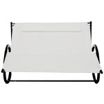 Bain de soleil transat à bascule 2 places design contemporain assise dossier ergonomiques oreiller fourni textilène métal noir et crème 200L x 140l x 85H cm