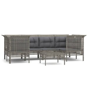 vidaXL Salon de jardin 7 Pièces avec coussins Gris Résine tressée