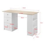 Bureau table poste de travail informatique avec 3 tiroirs 120 cm blanc et bois 03_0004709