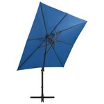 vidaXL Parasol déporté avec mât et lumières LED Bleu azur 250 cm