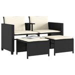 vidaXL Canapé de jardin 2 places avec table et tabourets noir rotin