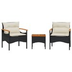 vidaXL Salon de jardin 3 Pièces avec coussins noir résine tressée