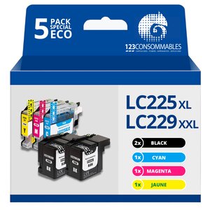 Pack compatible avec BROTHER LC225XL/LC229XXL  5 cartouches