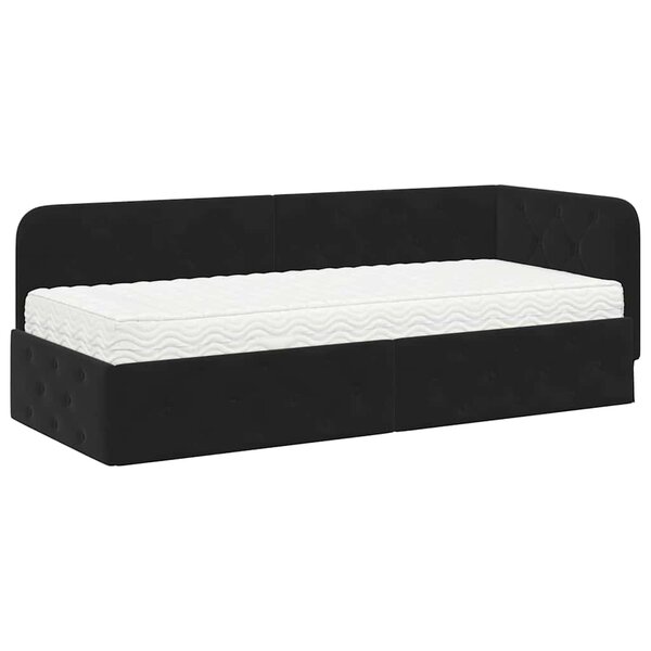 vidaXL Cadre de lit d'angle avec matelas Noir 80 x 200 cm Velours