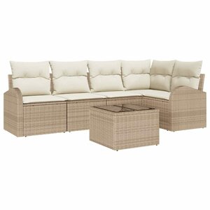 vidaXL Ensemble de canapé de jardin 6 Pièces Beige et blanc Poly rotin