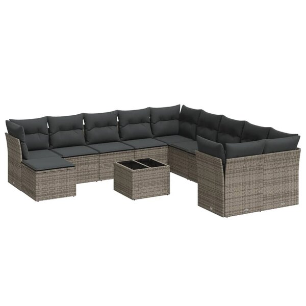 vidaXL Salon de jardin avec coussins 12 Pièces gris résine tressée