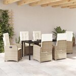 vidaXL Ensemble de salle à manger pour jardin 7 Pièces Beige polyrotin