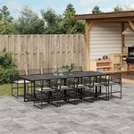 vidaXL Ensemble à manger de jardin 11 Pièces coussins noir résine tressée