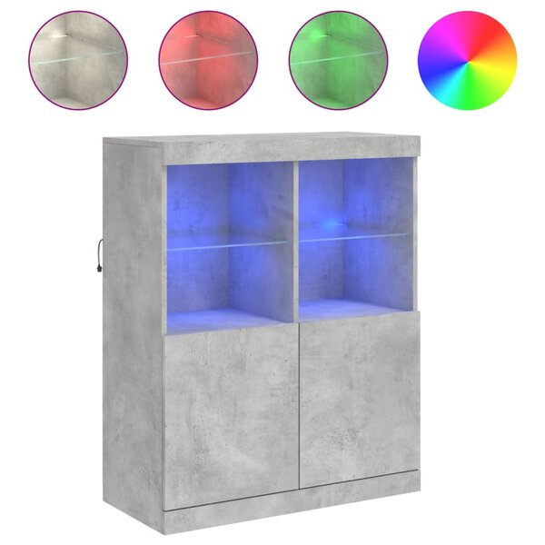 vidaXL Buffet avec lumières LED gris béton 81x37x100 cm