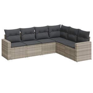 vidaXL Salon de jardin 6 Pièces avec coussins gris clair résine tressée