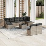 vidaXL Salon de jardin avec coussins 10 Pièces gris résine tressée