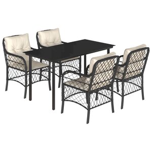 vidaXL Ensemble à manger de jardin coussins 5Pièces Noir Résine tressée