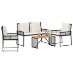 vidaXL Ensemble de meubles d'extérieur 4 Pièces Noir et blanc crème