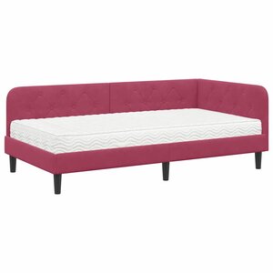 vidaXL Cadre de lit d'angle avec matelas Bordeaux 90 x 190 cm Velours