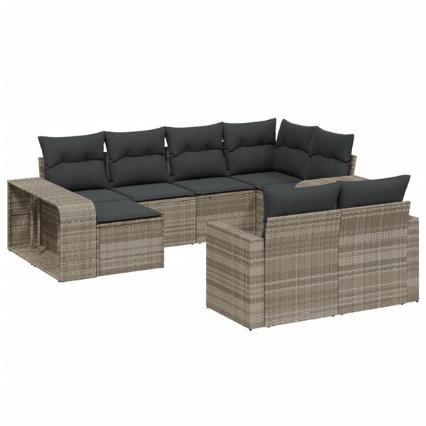 vidaXL Salon de jardin avec coussins 10 Pièces gris clair résine tressée