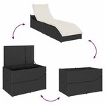 vidaXL Chaise longue pliante coussin et rangement noir résine tressée