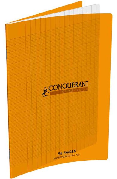 Cahier 24 x 32 96 pages grands carreaux couverture polypro orange CONQUÉRANT