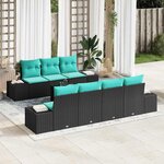 vidaXL Ensemble de canapé de jardin avec coussin 8 Pièces Noir polyrotin